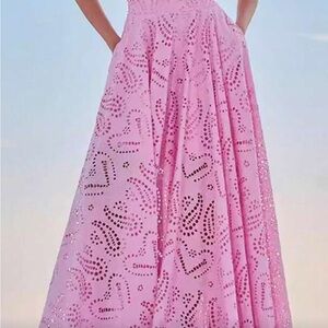 Elegant Pink Eyelet Maxi Skirt